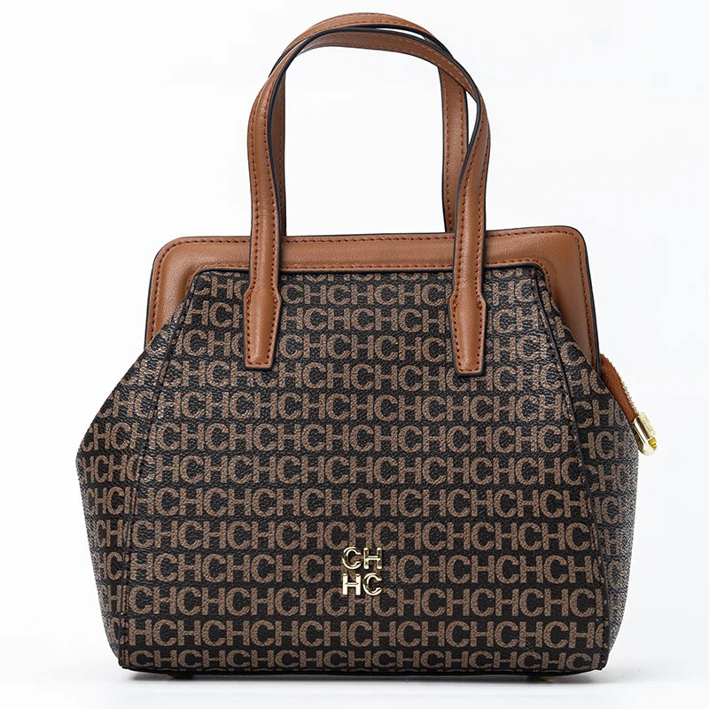 CH Classic Monogram Handbag – Zippered Solid Color Block Shoulder Bag for Women