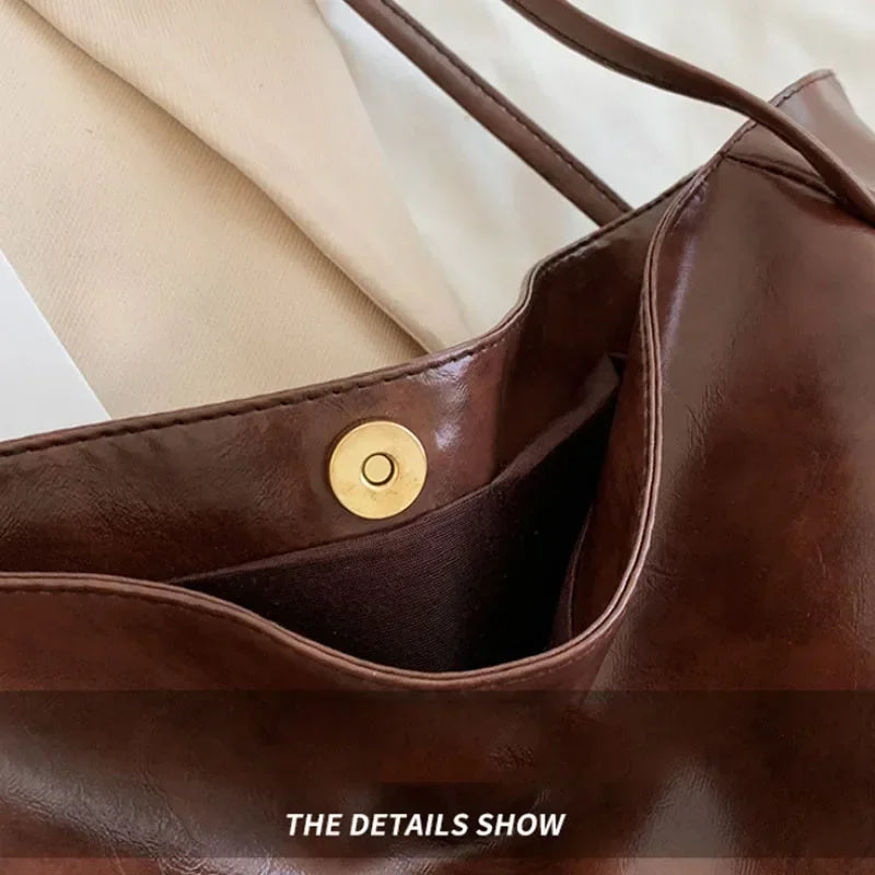 Fashion PU Leather Tote – Soft Large-Capacity Underarm & Crossbody Bucket Bag for Women