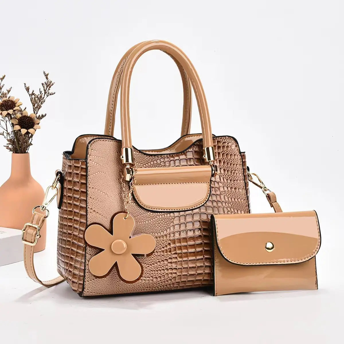 2-Piece PU Leather Bag Set – Classic Tote & Clutch Combo
