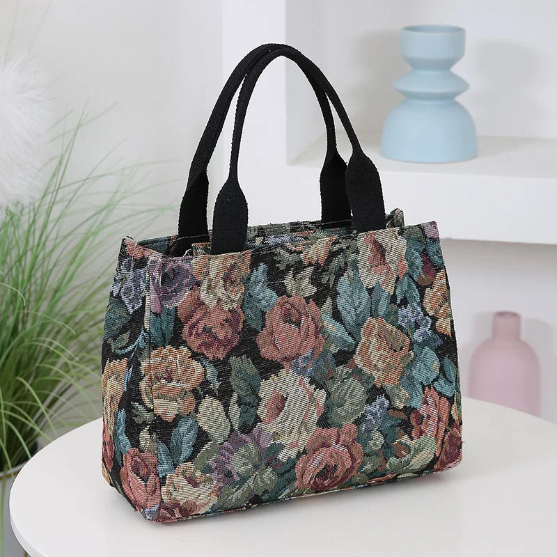 Floral Print Heavy Canvas Tote – High-Capacity Fashion Bag for Work & All Occasions