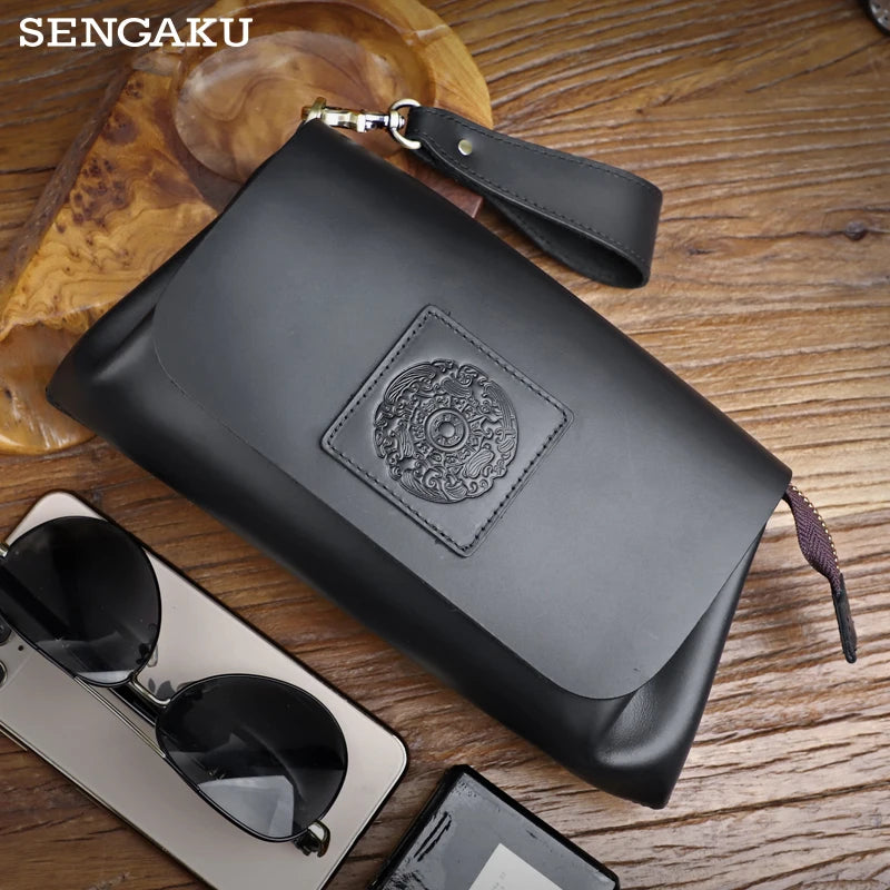 Genuine Cowhide Leather Clutch – Men’s Long Wallet & Passport Organizer