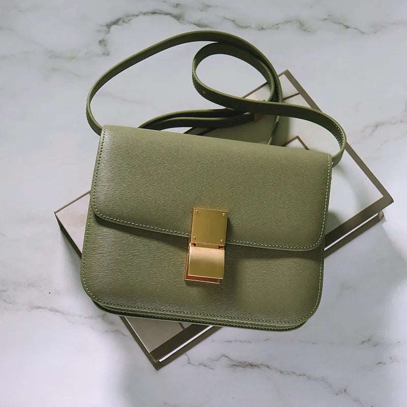 Genuine Leather Tofu Bag – Luxury Purple Shoulder & Crossbody Handbag for Women