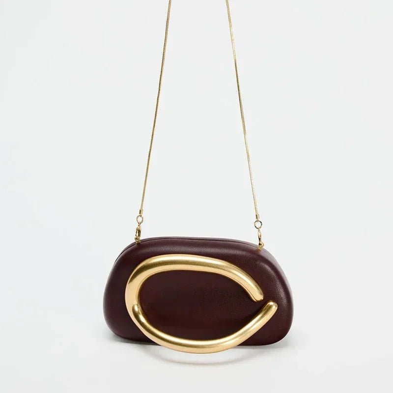 Leather Box Bag – Metal Detail Crossbody & Evening Clutch for Women