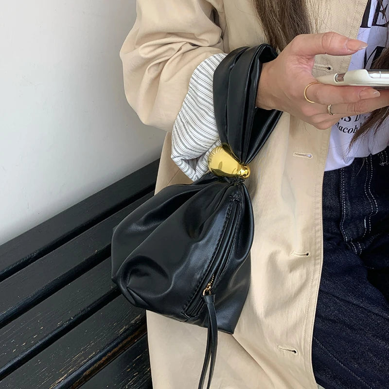 Leather Dumpling Bag – Retro Knotted Clutch & Wristlet for Women