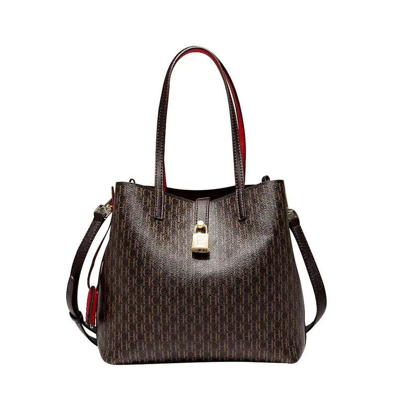 CH Premium Leather Crossbody – Large Letter Print Tote for Daily Commute