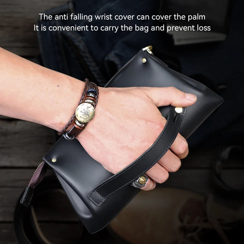Genuine Cowhide Leather Clutch – Men’s Long Wallet & Passport Organizer