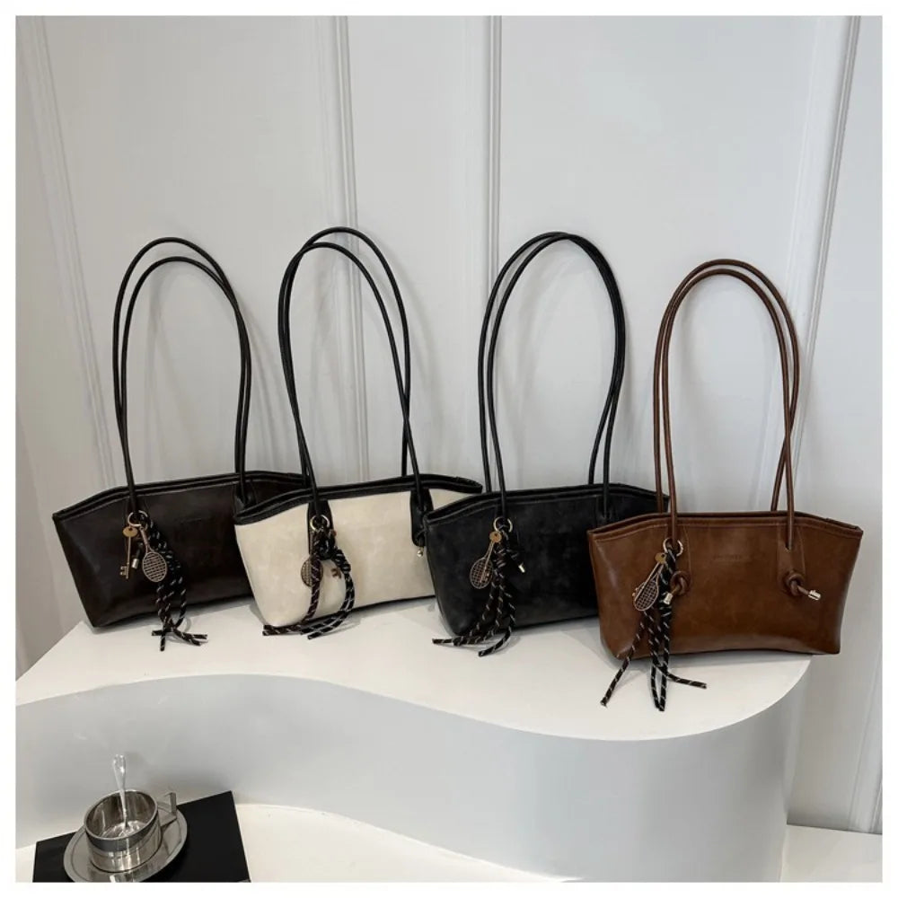 Y2K Solid Leather Tote – Large Capacity Work Shoulder Bag for Women