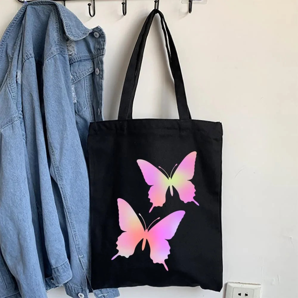 Butterfly Print Canvas Tote – Foldable, Reusable & Stylish