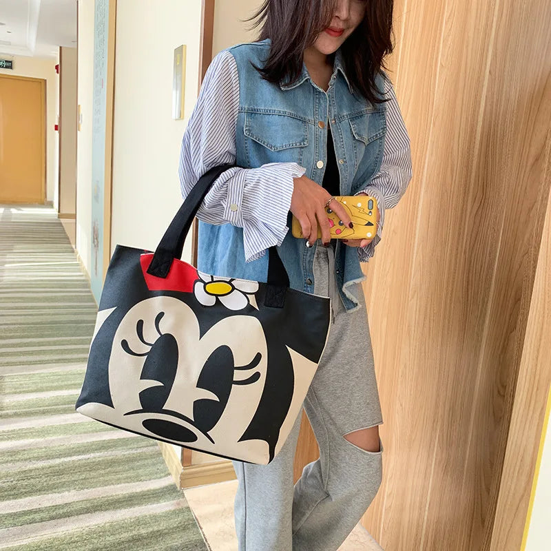 Disney Mickey & Donald Canvas Tote – Large-Capacity Fashion Shoulder Bag for Women