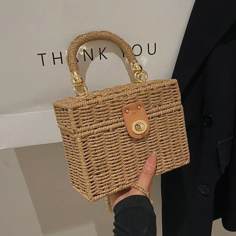 Summer Rattan Box Crossbody Bag