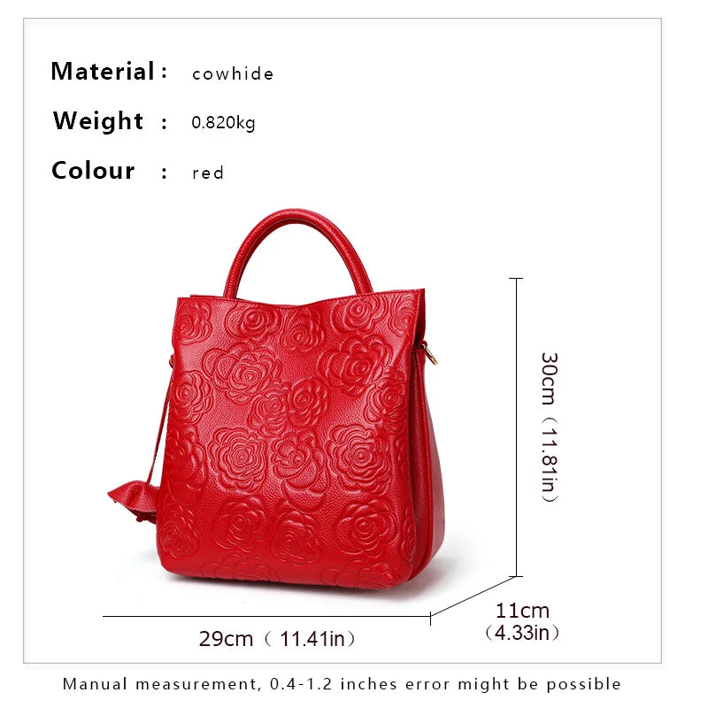 Classic Embossed Cowhide Bag – Large Capacity Leather Crossbody for Women