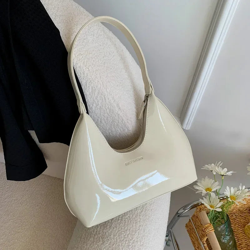 Trendy Patent Leather Shoulder Bag – Designer Underarm Tote for Women