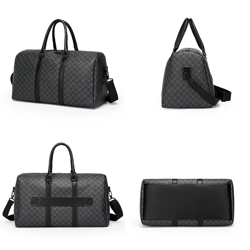 Men’s Black Travel Bag – Large Capacity Printed Shoulder & Luggage Handbag for Business Trips