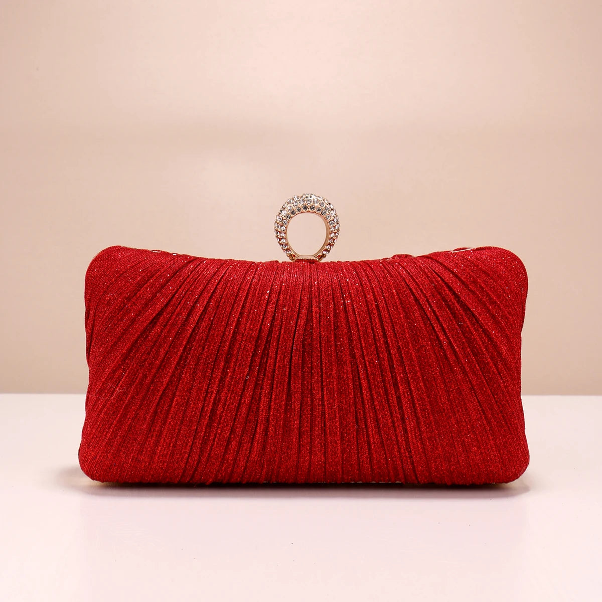 Valentine’s Diamond Ring Clutch – Ruched Evening Bag with Chain for Prom & Dinner