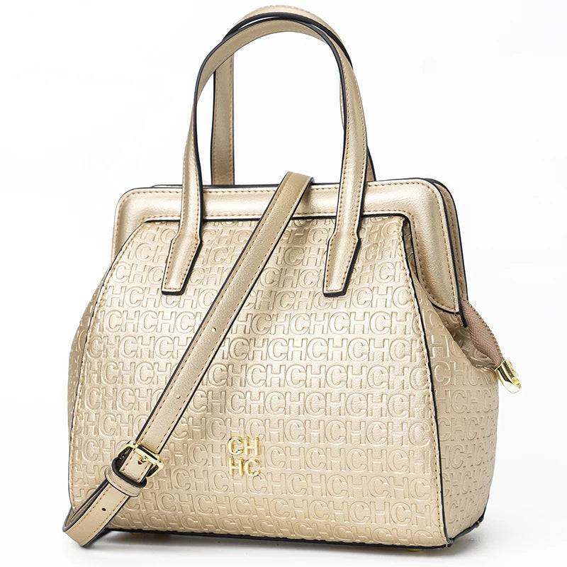 CH Classic Monogram Handbag – Zippered Solid Color Block Shoulder Bag for Women
