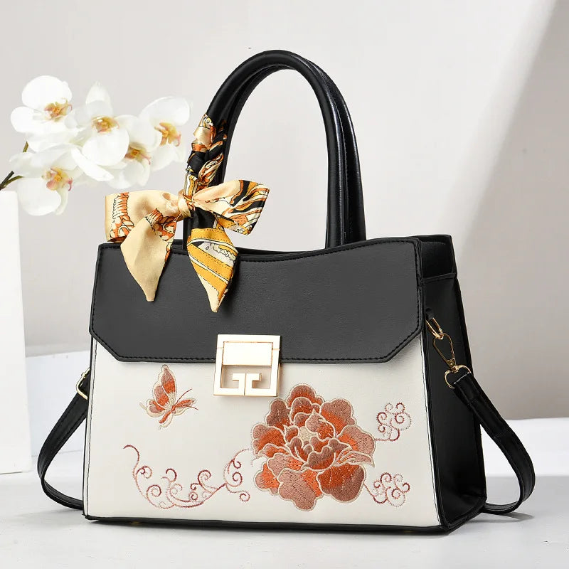Embroidered Leather Crossbody – High-Quality Casual Shoulder Purse for Women