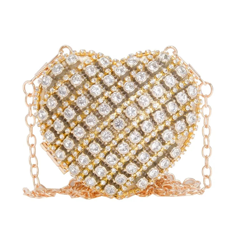 Luxury Heart-Shaped Diamond Bag – Mini Designer Shoulder Clutch for Banquets & Events