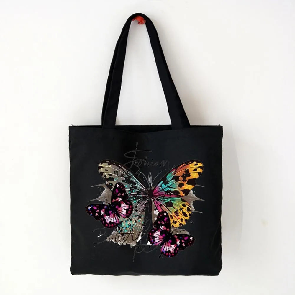 Butterfly Print Canvas Tote – Foldable, Reusable & Stylish