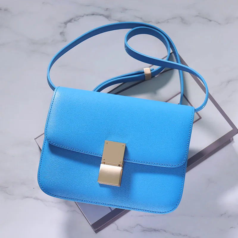 Genuine Leather Tofu Bag – Luxury Purple Shoulder & Crossbody Handbag for Women