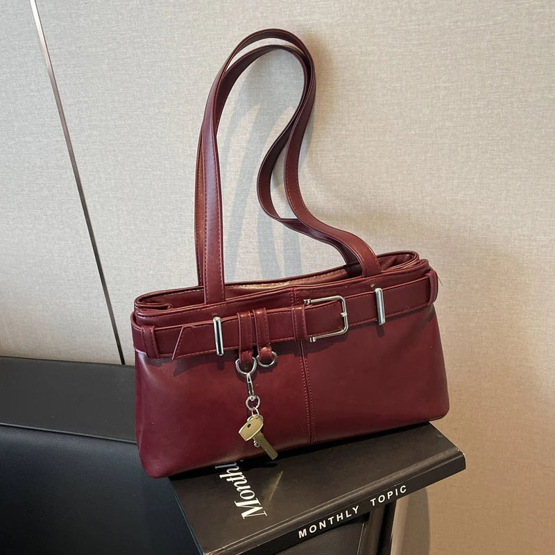 Retro Leather Underarm Bag – Trendy Large-Compartment Shoulder Handbag for Women