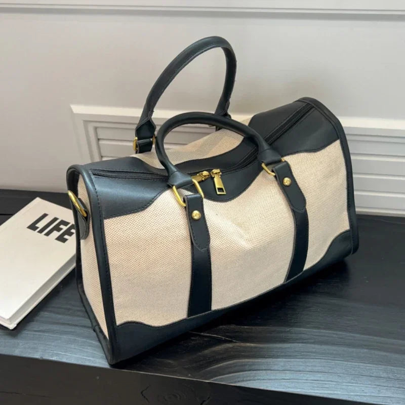 Vintage Travel Handbag – Large Nylon PU Leather Shoulder & Fitness Bag for Women