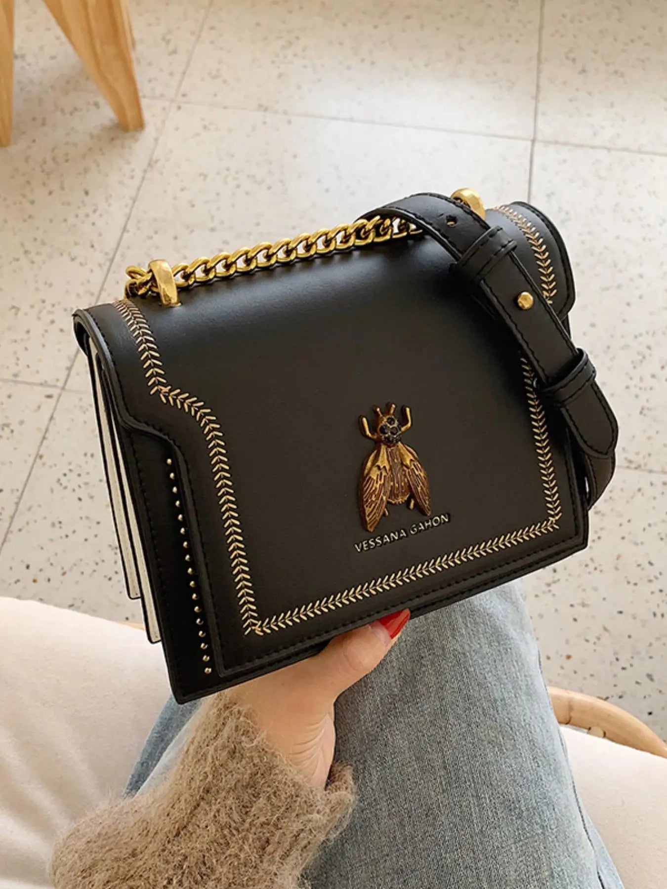 Trendy Flap Square Bag – Women’s Faux Leather Crossbody with Chain Detail