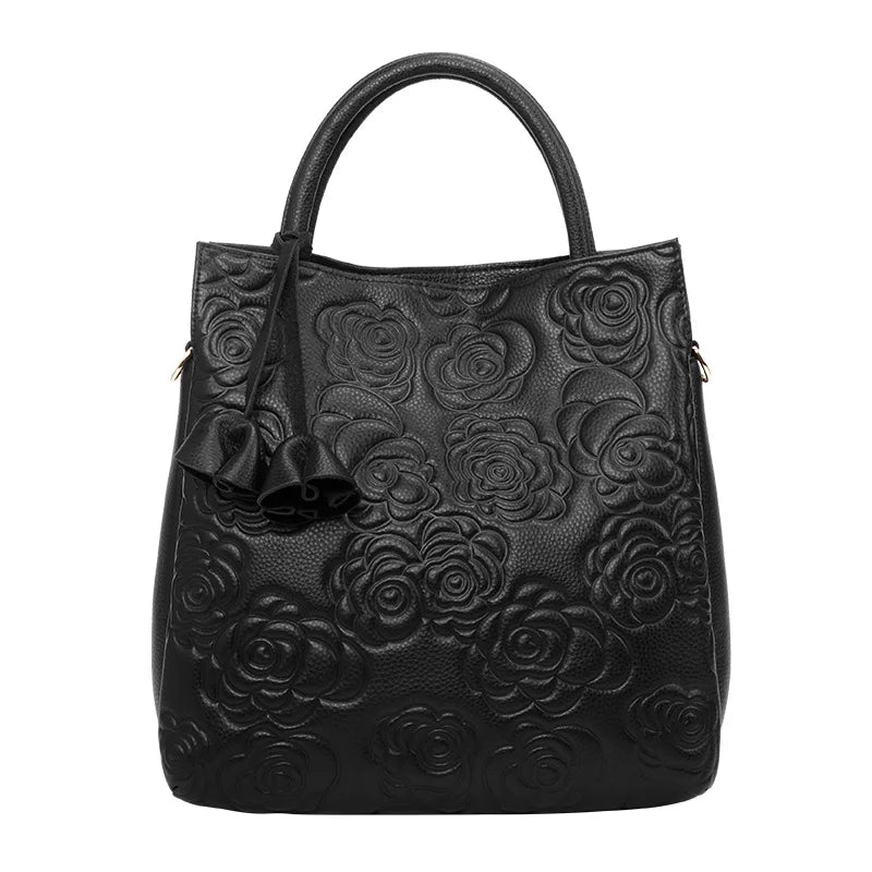 Classic Embossed Cowhide Bag – Large Capacity Leather Crossbody for Women