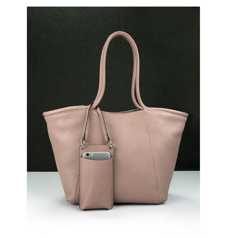 Vintage Cowhide Tote – Genuine Leather Handbag for Women with Large Capacity