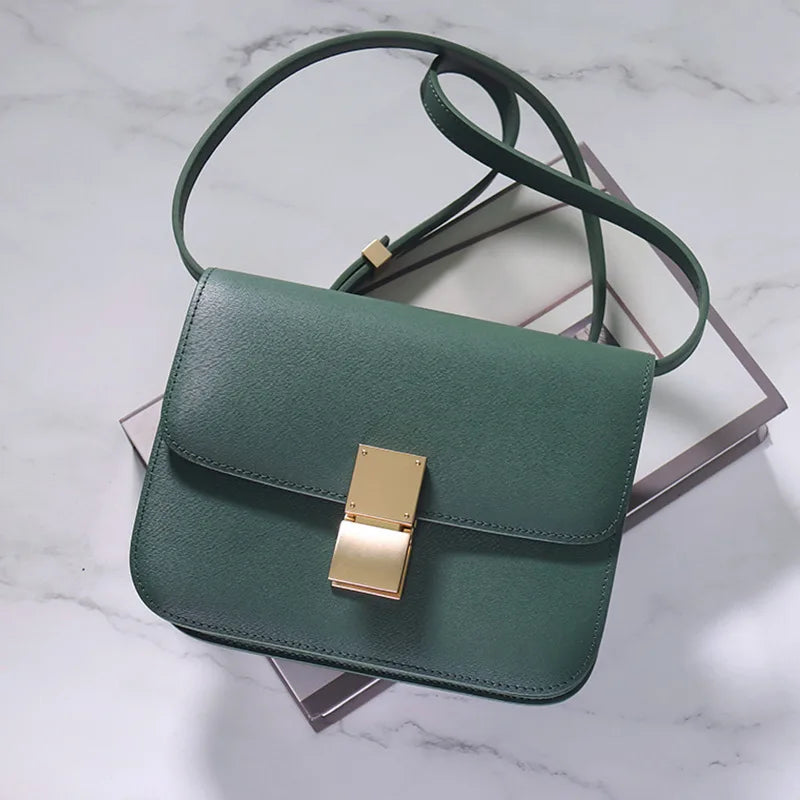 Genuine Leather Tofu Bag – Luxury Purple Shoulder & Crossbody Handbag for Women
