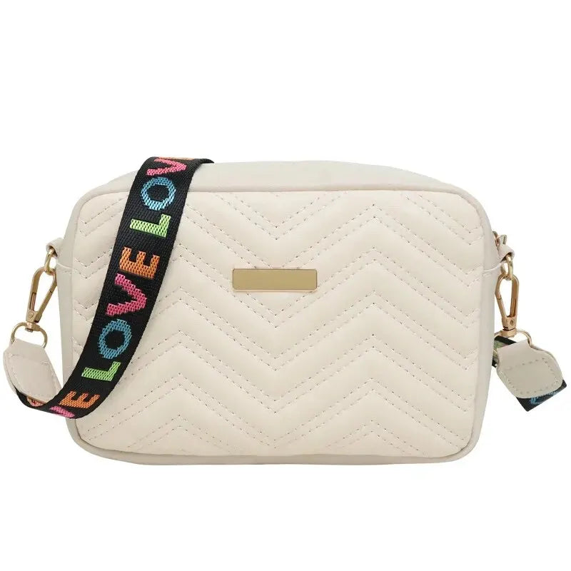 Rilibegan Embroidered Camera Bag – Versatile PU Leather Square Shoulder Bag with Printed Strap