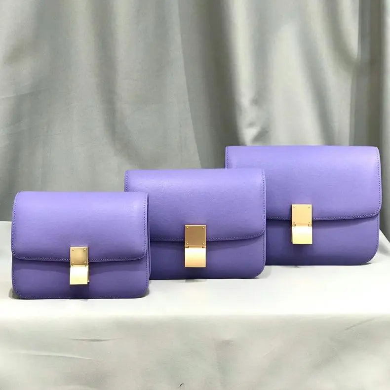 Genuine Leather Tofu Bag – Luxury Purple Shoulder & Crossbody Handbag for Women