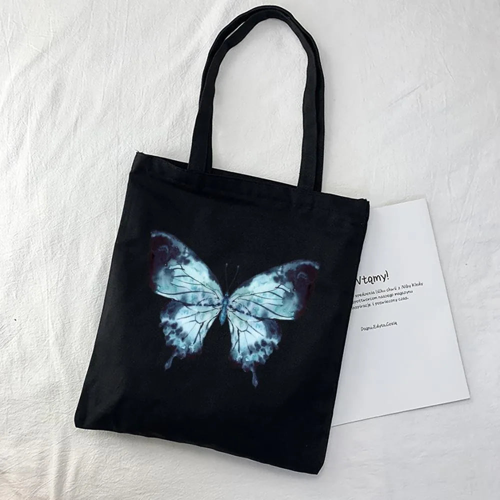 Butterfly Print Canvas Tote – Foldable, Reusable & Stylish