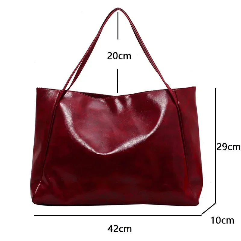 Fashion PU Leather Tote – Soft Large-Capacity Underarm & Crossbody Bucket Bag for Women