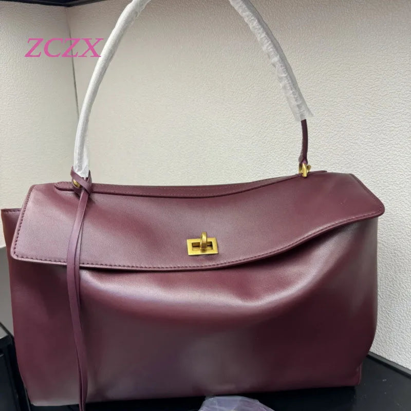 Genuine Leather Shoulder Bag – Fashionable Large-Capacity Armpit Handbag for Women