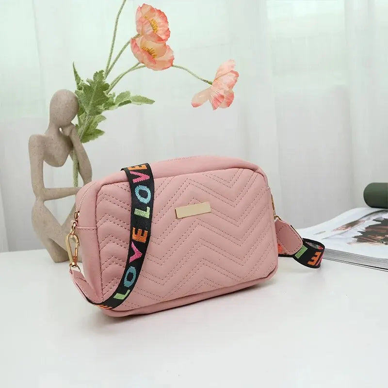 Rilibegan Embroidered Camera Bag – Versatile PU Leather Square Shoulder Bag with Printed Strap