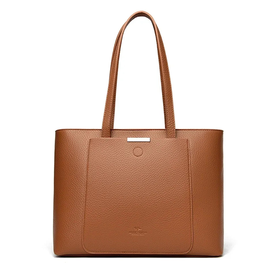 Luxury Leather Tote – Soft Designer Shoulder Bag for Women with Laptop Capacity