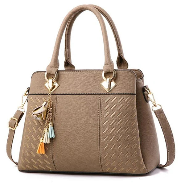 Gusure Embroidered Tote – Elegant, Spacious & Tassel-Accented