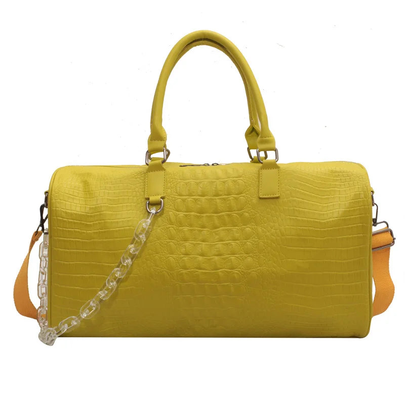 Waterproof Leather Travel Duffel – Large Capacity Candy Color Shoulder & Gym Bag for Women