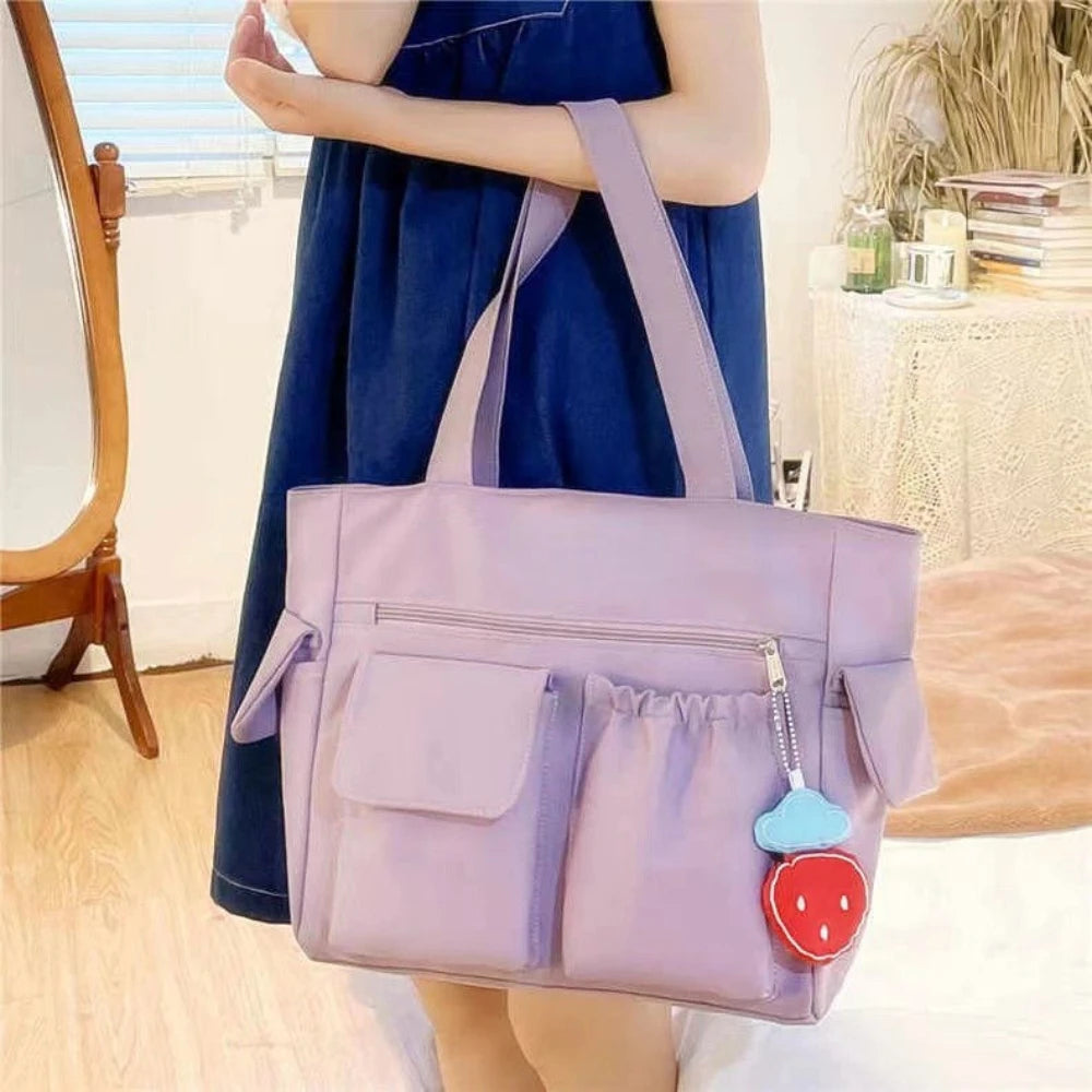 Elegant Nylon Shoulder Messenger – Preppy Women's Commuter Bag