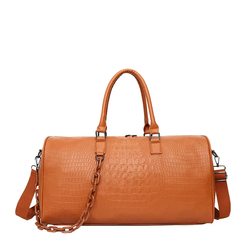 Waterproof Leather Travel Duffel – Large Capacity Candy Color Shoulder & Gym Bag for Women