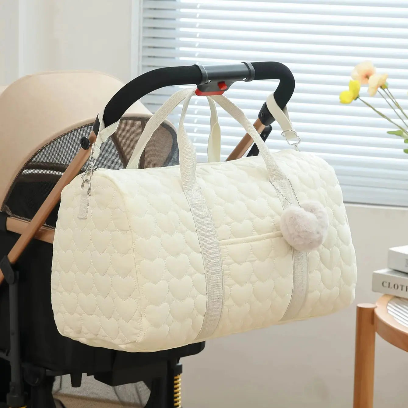 Quilted Mummy Diaper Bag – Embroidered Shoulder Organizer for Stroller & Baby Care