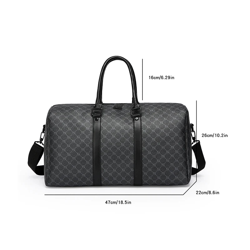 Men’s Black Travel Bag – Large Capacity Printed Shoulder & Luggage Handbag for Business Trips