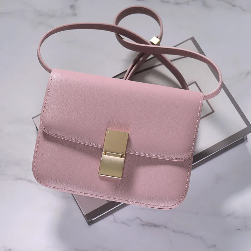 Genuine Leather Tofu Bag – Luxury Purple Shoulder & Crossbody Handbag for Women
