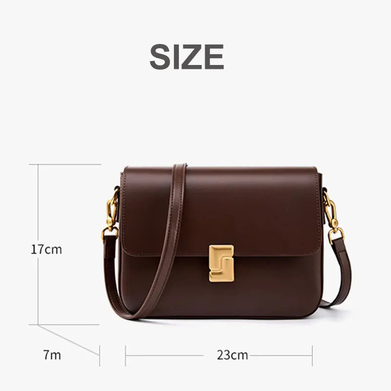 Versatile Cowhide Leather Crossbody – Fashionable Small Square Shoulder Bag for Women’s Commute