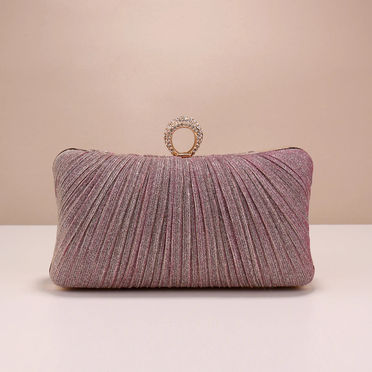 Valentine’s Diamond Ring Clutch – Ruched Evening Bag with Chain for Prom & Dinner