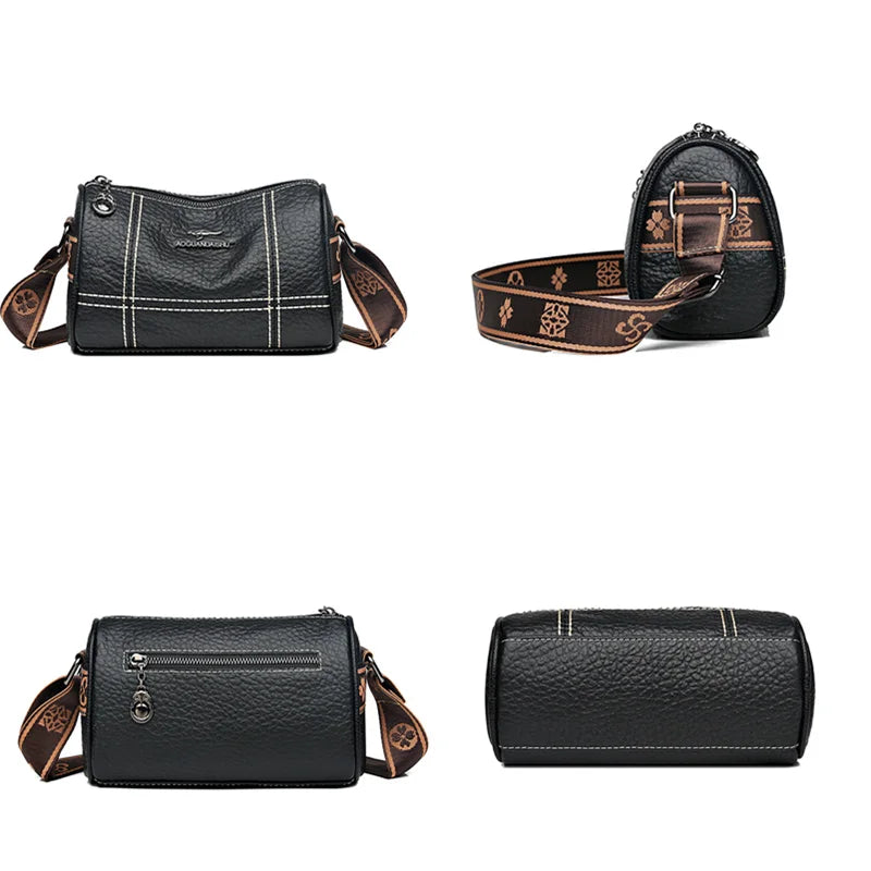 Genuine Leather Crossbody Tote – High-Quality Solid Color Shoulder Bag for Women