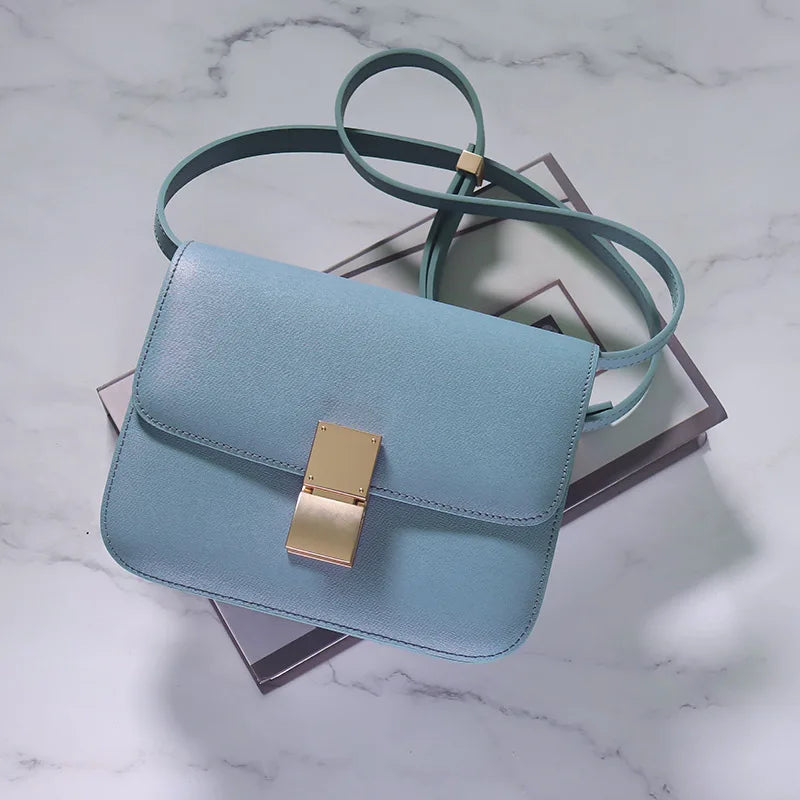 Genuine Leather Tofu Bag – Luxury Purple Shoulder & Crossbody Handbag for Women
