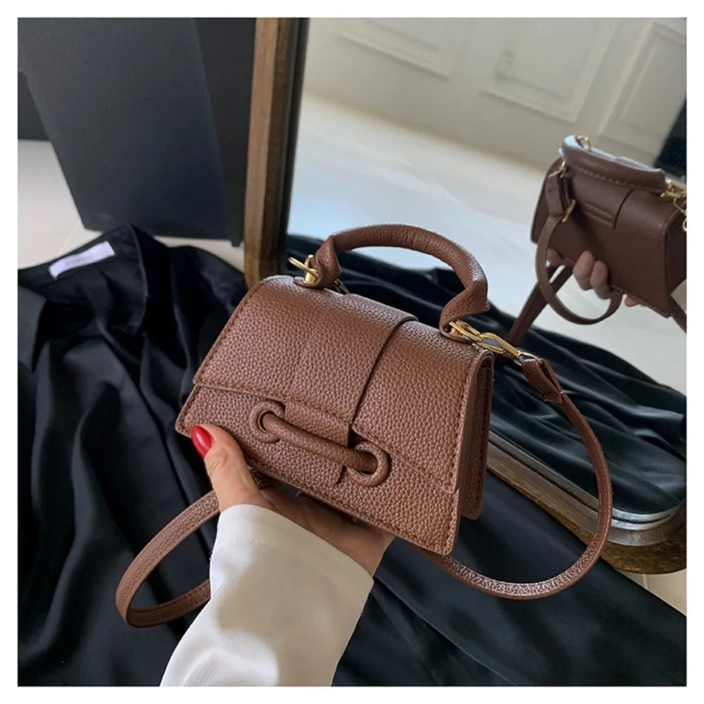 Solid Color Leather Bag – Stylish Hand-Carry & Messenger Mini Bag