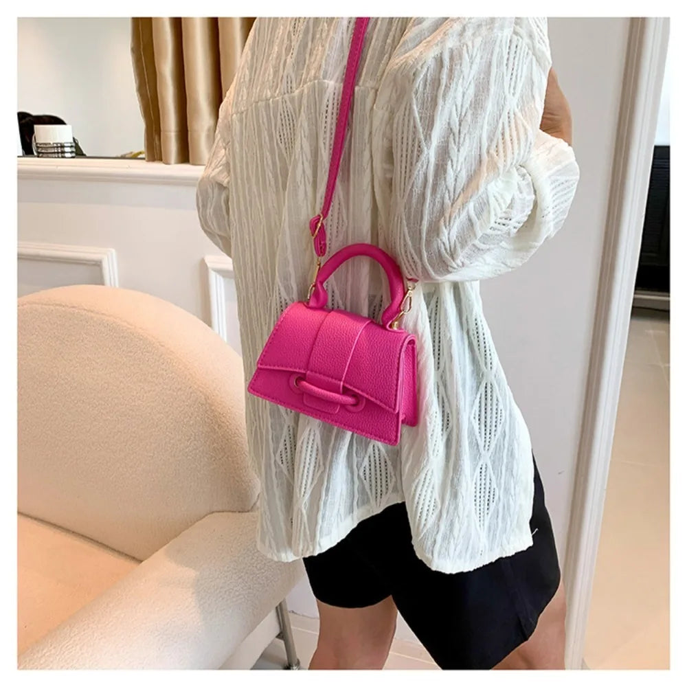 Solid Color Leather Bag – Stylish Hand-Carry & Messenger Mini Bag