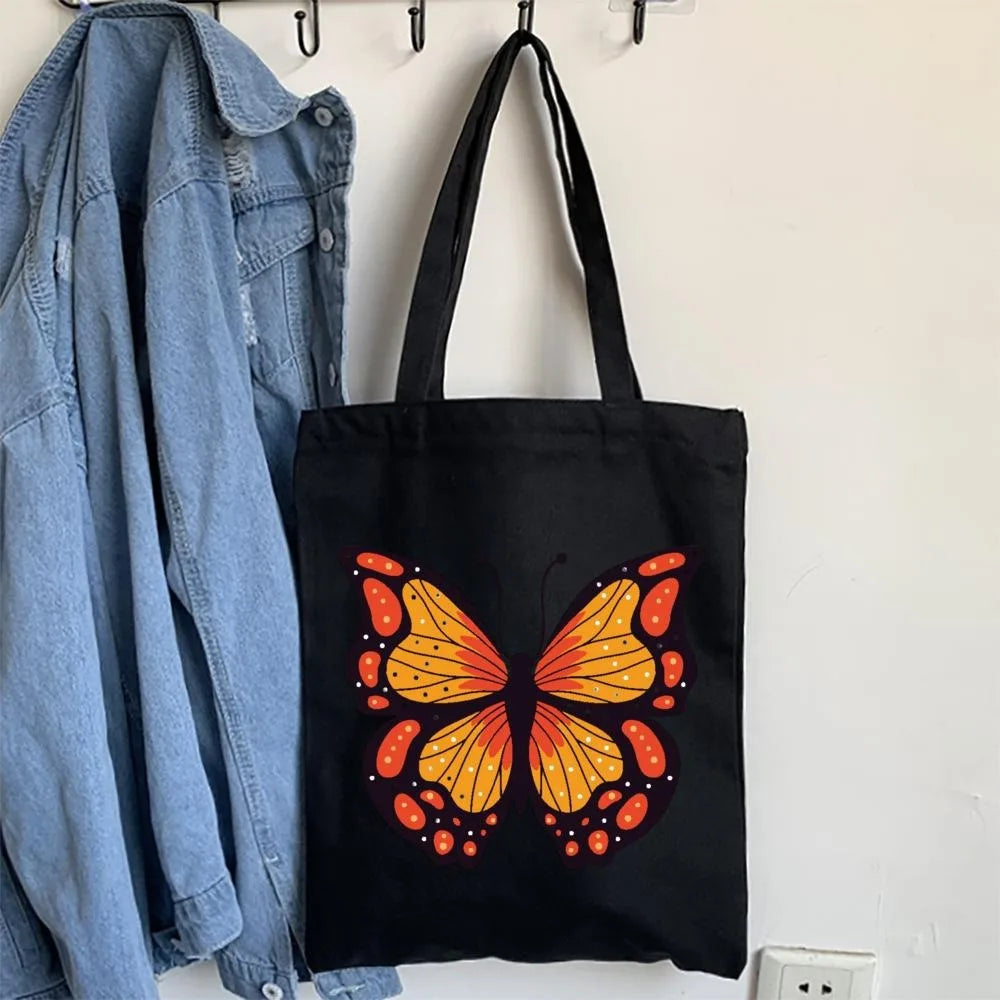 Butterfly Print Canvas Tote – Foldable, Reusable & Stylish